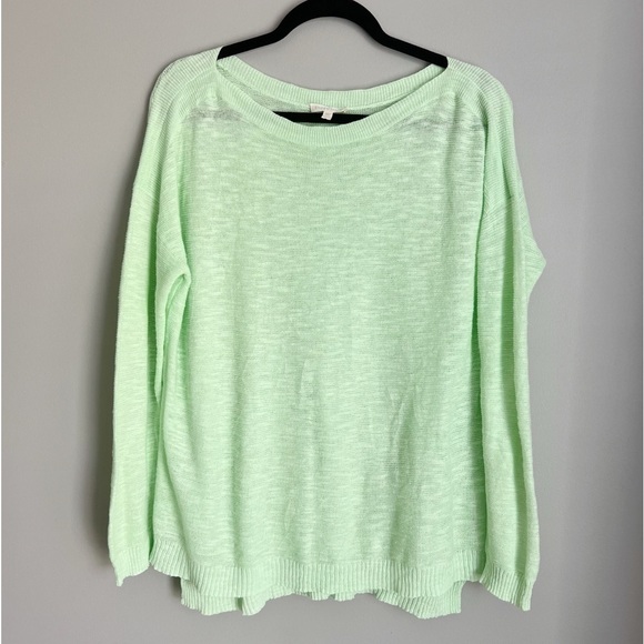 2/25 Eileen Fisher Pullover Organic Linen Cotton Blend Lime Green Open Knit - Picture 1 of 5